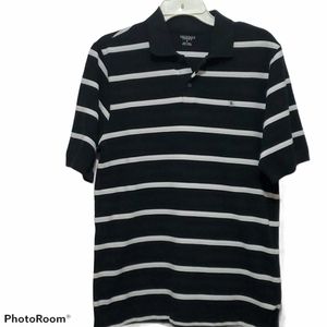 Mens Black & White Striped Polo Sz M. NWT